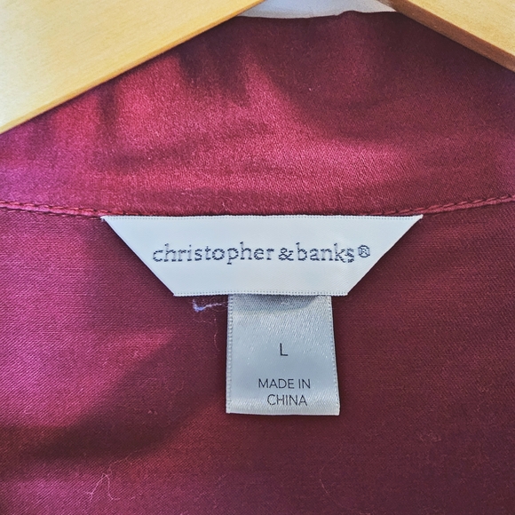 [Christopher & Banks]Red Raspberry Zip Up Ruffle Collar Cotton Blend Vest Large - Picture 3 of 10
